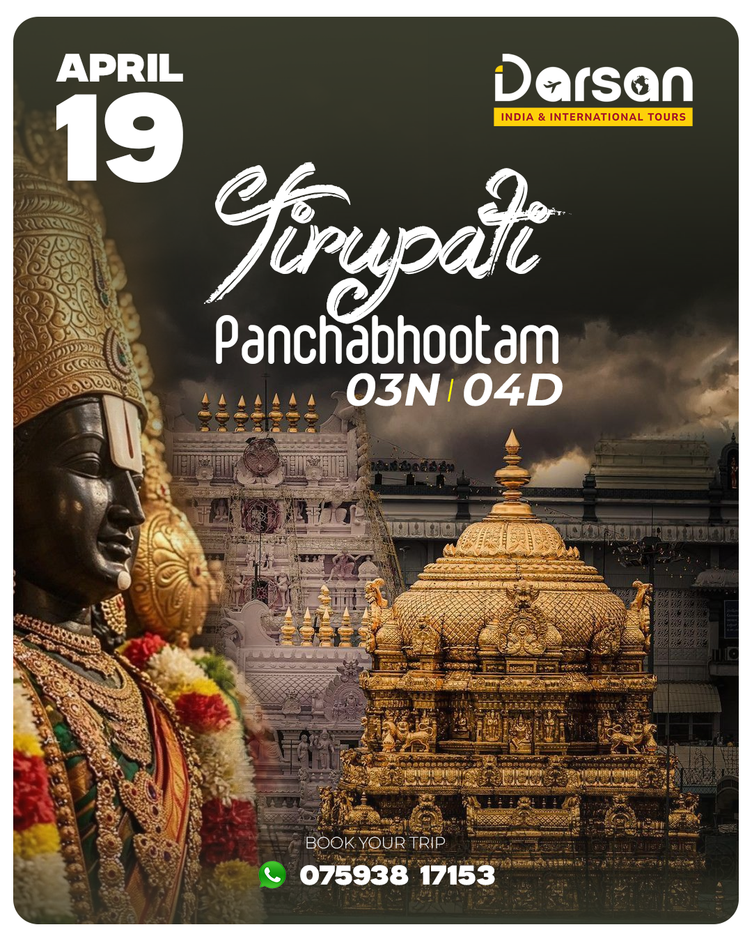 Tirupati Panchabhootam Group Tour Package April 19