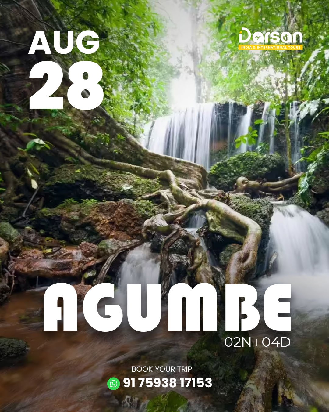AGUMBE Group Tour Package ( By Train ) Aug 28